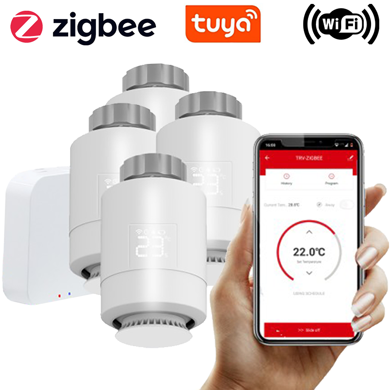 SET 4x Zigbee termostatická hlavica ZT5 + WiFi zigbee brána